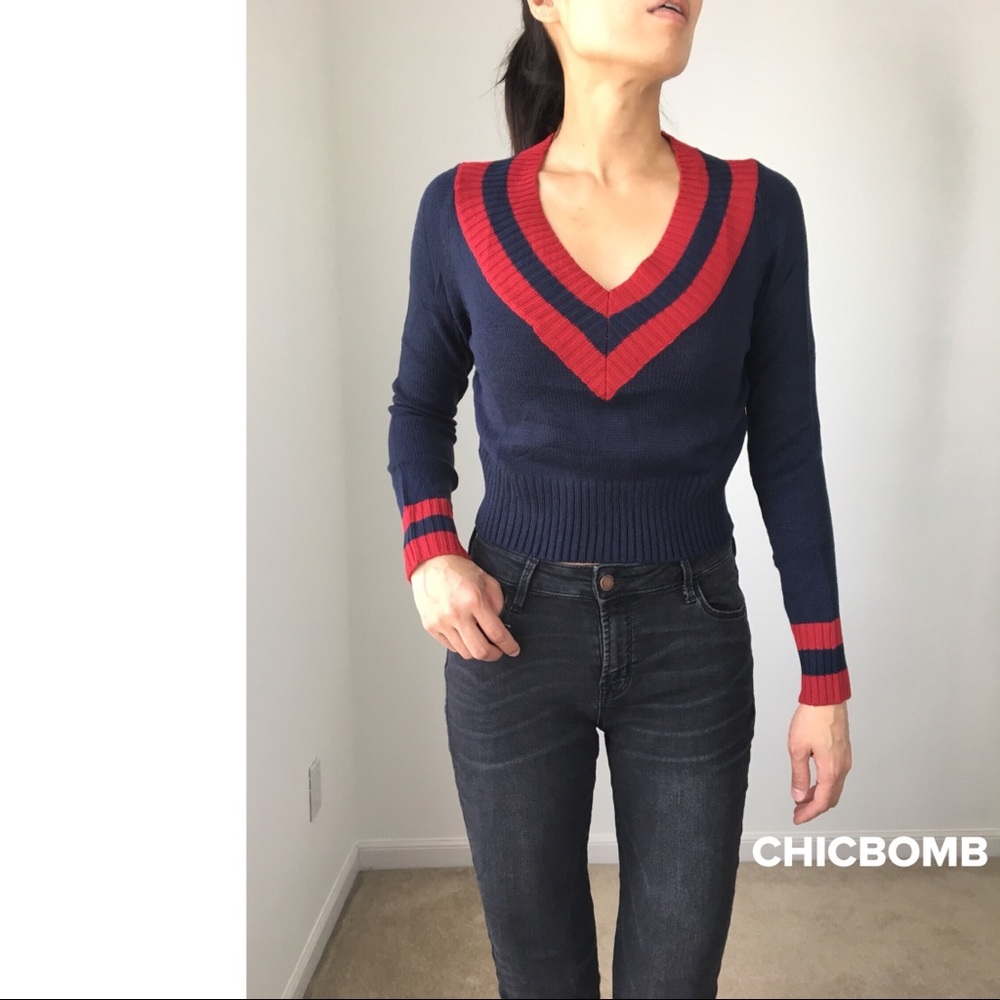 ANNICKA V NECK VARSITY PULLOVER TOP - Picture 3 of 8
